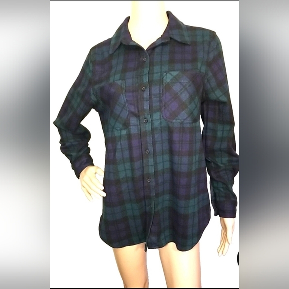 Plaid Button-Up Shirt - Green and Blue - Picture 1 of 8